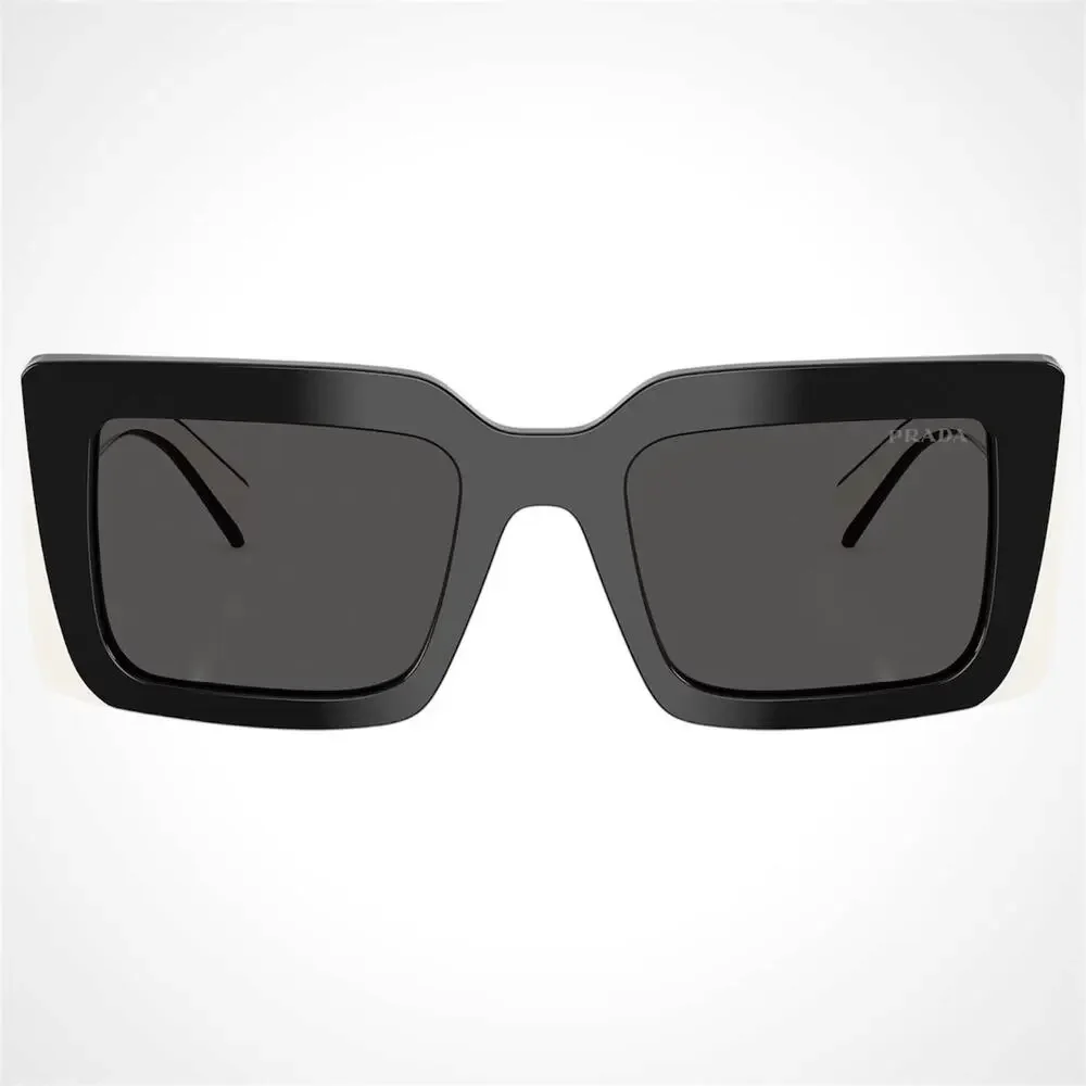 NEW PRADA Sunglasses Black White Talc Gold Symbole Logo Womens Rectangle - Picture 2 of 6